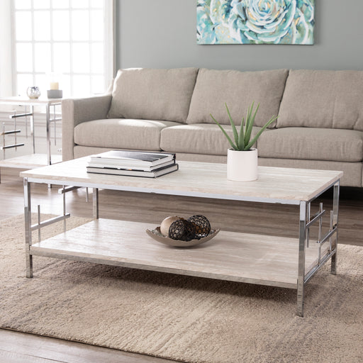 Modern coffee table w/ faux stone accents Image 1