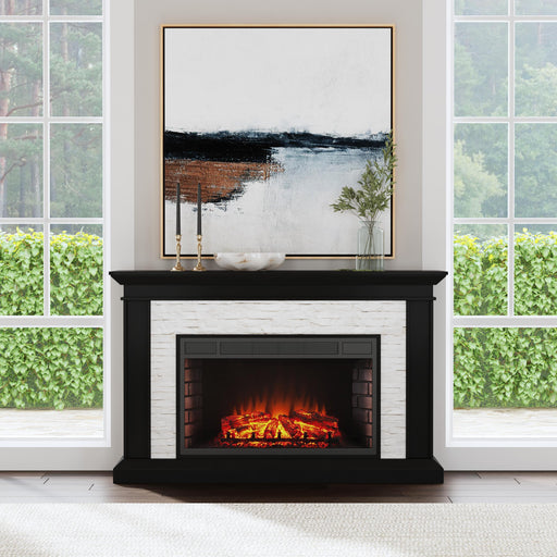 Widescreen electric fireplace with faux stone surround Image 1
