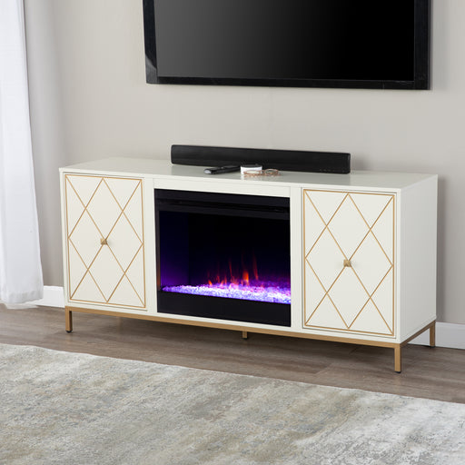 Color changing media fireplace with modern gold accents Image 1