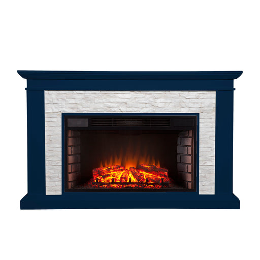 Widescreen electric fireplace with faux stone surround Image 3