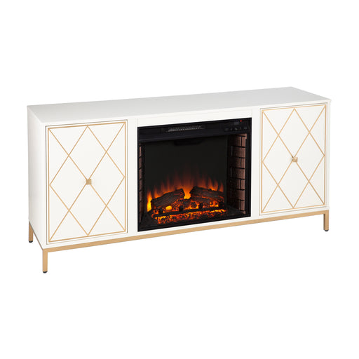 Electric media fireplace with modern gold accents Image 2