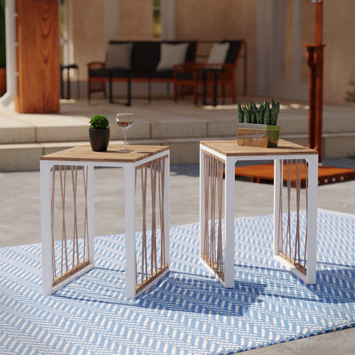Pair of slatted outdoor end tables Image 1