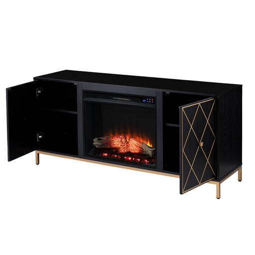 Electric media fireplace w/ modern gold accents Image 2