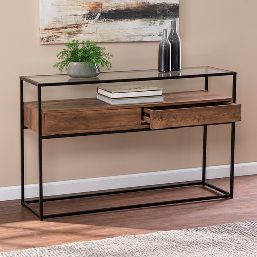 Industrial console table w/ glass top Image 3